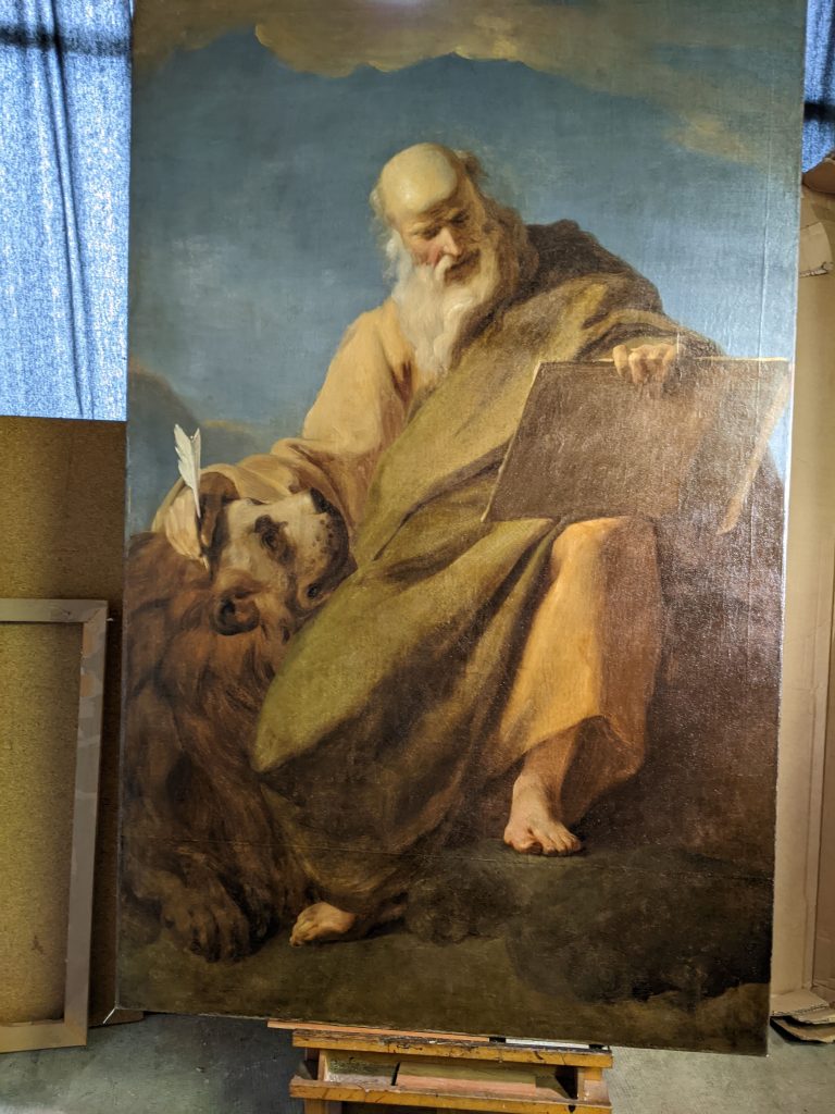 Restauration par Manuela Casedevant du tableau de Saint-Marc l'évangéliste, après restauration
