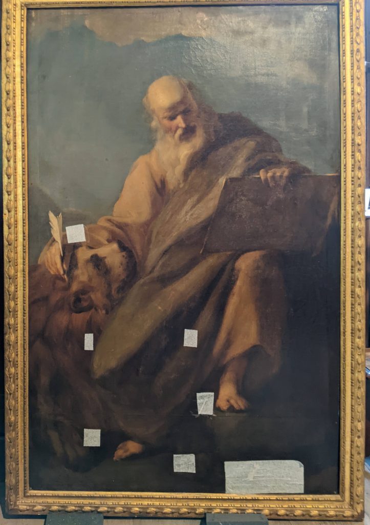 Restauration par Manuela Casedevant du tableau de Saint-Marc l'évangéliste, avant restauration
