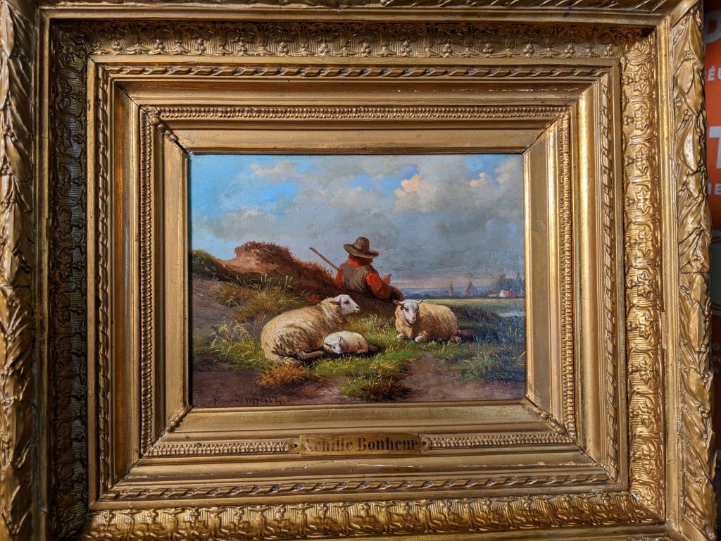 Restauration par Manuela Casedevant du tableau Berger et moutons, photo après restauration