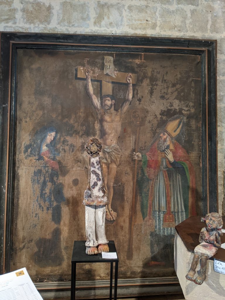 Restauration par Manuela Casedevant du tableau Crucifixion - avant restauration